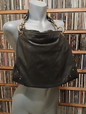 Gianni Chiarini,Soft Black Leather Hobo with Brass Ring Details. Med. Sz.